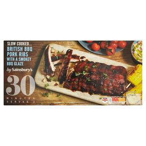 Sainsbury's Slow Cooked British Pork Ribs Smokey BBQ Sauce 676g (Serves 2)