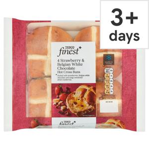 Tesco Fin*4 Strawberry & White Chocolate Hot Cross Buns