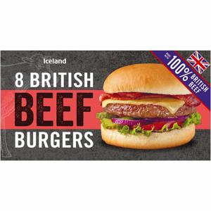 Iceland 8 100% British Beef Burgers 454g