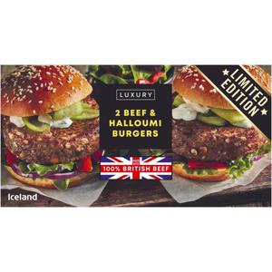 Iceland Luxury 2 Beef and Halloumi Burgers 284g