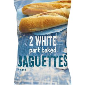 Iceland 2 White part baked Baguettes 300g