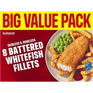 Iceland Skinless & Boneless 8 Battered Whitefish Fillets 800g