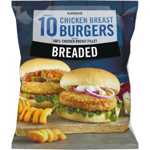 Iceland 10 (approx.) Breaded Chicken Breast Burgers 550g