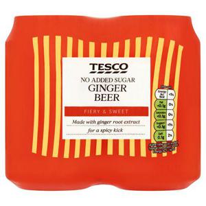 Tesco No Added Sugar Fiery Ginger Beer 4X330ml