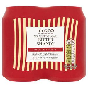 Tesco No Added Sugar Bitter Shandy 4X330ml