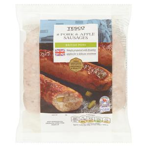 Tesco 8 British Pork & Apple Sausages 454G