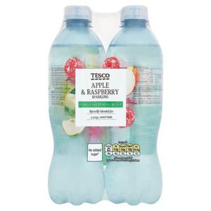 Tesco Apple & Raspberry No Added Sugar Sparkling Water 4X500ml