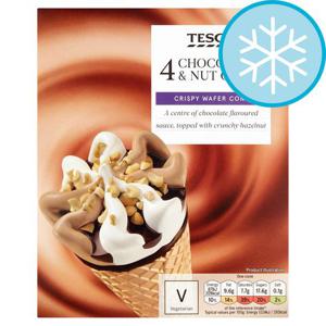 Tesco 4 Chocolate & Nut Cones 440Ml