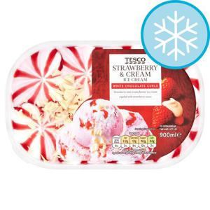 Tesco Strawberry & Cream Ice Cream Tub 900Ml