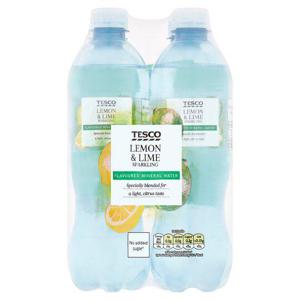 Tesco Lemon & Lime No Added Sugar Sparkling Water 4X500ml