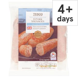 Tesco 8 Reduced Fat Pork Sausages 454G