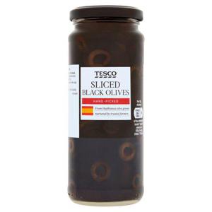 Tesco Sliced Black Olives In Brine 340G