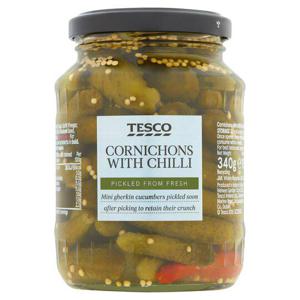 Tesco Cornichons With Chilli 340G