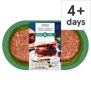 Tesco 4 Beef, Carrot & Onion Burger 454G