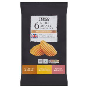 Tesco Ridge Cut Crisp Meaty Variety 6X30g