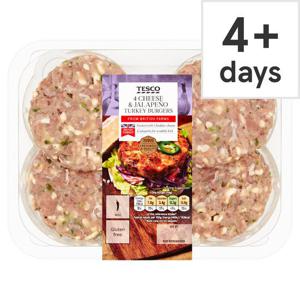 Tesco 4 Cheese & Jalapeno Turkey Burgers 454G