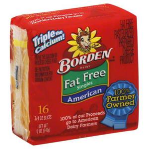 Borden Singles Cheese Product, Pasteurized Prepared, American, Fat Free