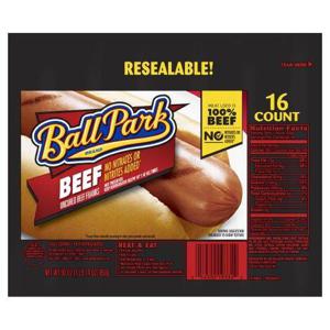 BALL PARK Beef Hot Dogs, Original Length, 16 Count