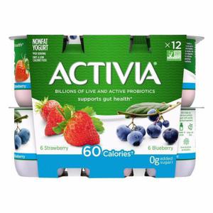 Activia Yogurt, Nonfat, Strawberry/Blueberry, 12 Pack