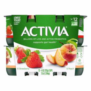 Activia Yogurt, Lowfat, Strawberry, Peach, 12 Pack