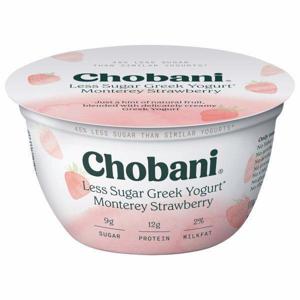 Chobani Yogurt, Less Sugar, Low-Fat, Greek, Monterey Strawberry