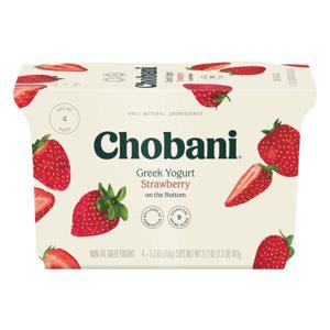 Chobani Yogurt, Greek, Non-Fat, Strawberry, 4 Pack