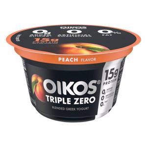 Oikos Triple Zero Yogurt, Greek, Nonfat, Peach Flavor, Blended