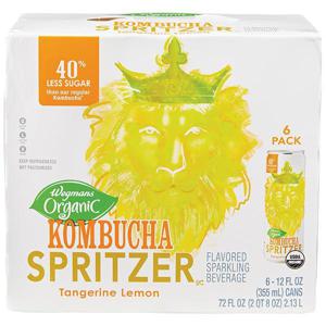 Wegmans Organic Kombucha Spritzer, Tangerine Lemon, 6 Pack Cans