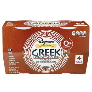 Wegmans Greek Nonfat Yogurt, Vanilla, 4 Pack