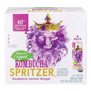 Wegmans Organic Raspberry Lemon Ginger Kombucha Spritzer, 6 Pack