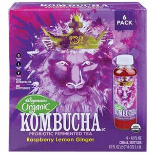 Wegmans Organic Raspberry Lemon Ginger Kombucha, 6 Pack