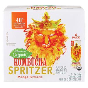 Wegmans Organic Mango Turmeric Kombucha Spritzer, 6 Pack