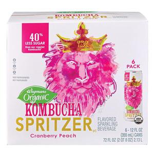 Wegmans Organic Cranberry Peach Kombucha Spritzer, 6 Pack