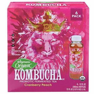 Wegmans Organic Cranberry Peach Kombucha, 6 Pack