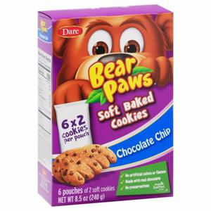 Dare Bear Paws Cookies, Soft Baked, Chocolate Chip, 6 Pack