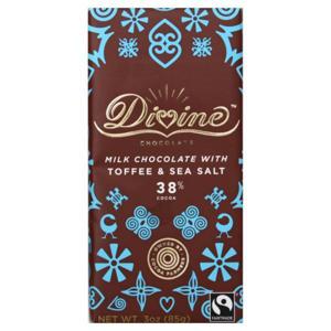 DIVINE CHOCOLATE Milk Chocolate, with Toffee & Sea Salt, 38% Cocoa