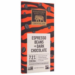 Endangered Species Chocolate, Espresso Beans + Dark Chocolate, 72% Cocoa