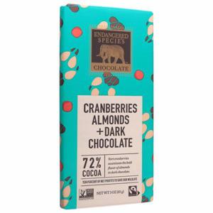 Endangered Species Chocolate, Cranberries Almonds + Dark Chocolate, 72% Cocoa