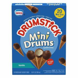 Drumstick Mini Drums Frozen Dairy Dessert Cones, Vanilla, 20 Pack