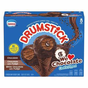 Drumstick Frozen Dairy Dessert Cones, We Love Chocolate, Cookie Dipped, 8 Pack