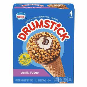 Drumstick Frozen Dairy Dessert Cones, Vanilla Fudge, 4 Pack