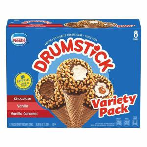 Drumstick Frozen Dairy Dessert Cones, Chocolate/Vanilla/Vanilla Caramel, Variety Pack, 8 Pack