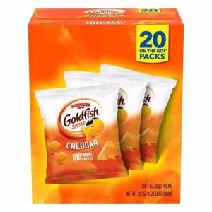 Goldfish Snack Crackers, Cheddar, Baked, 20 On the Go! Packs