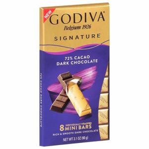 Godiva Signature Dark Chocolate, Mini Bars, 72% Cacao