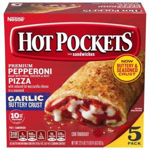 Hot Pockets Sandwiches, Pepperoni Pizza, Premium, Garlic Buttery Crust, 5 Pack