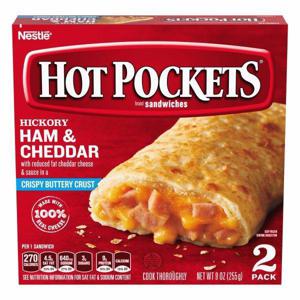 Hot Pockets Sandwiches, Hickory Ham & Cheddar, Crispy Buttery Crust, 2 Pack