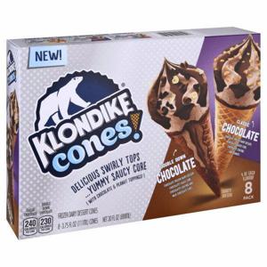 Klondike Cones! Frozen Dairy Dessert, Double Down Chocolate/Classic Chocolate, 8 Pack