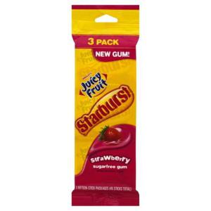 Juicy Fruit Gum, Sugarfree, Starburst, Strawberry, 3 Pack