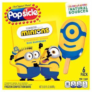 Popsicle Frozen Confection Bars, Strawberry Banana/Blue Raspberry, Minions, 6 Pack