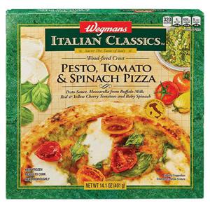 Wegmans Italian Classics Wood-Fired Crust Pizza, Pesto Sauce, Tomato & Baby Spinach